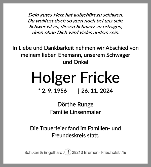 Traueranzeige von Holger Fricke von WESER-KURIER