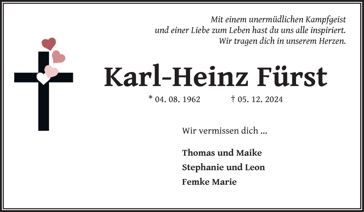 Traueranzeige von Karl-Heinz Fürst von Osterholzer Kreisblatt