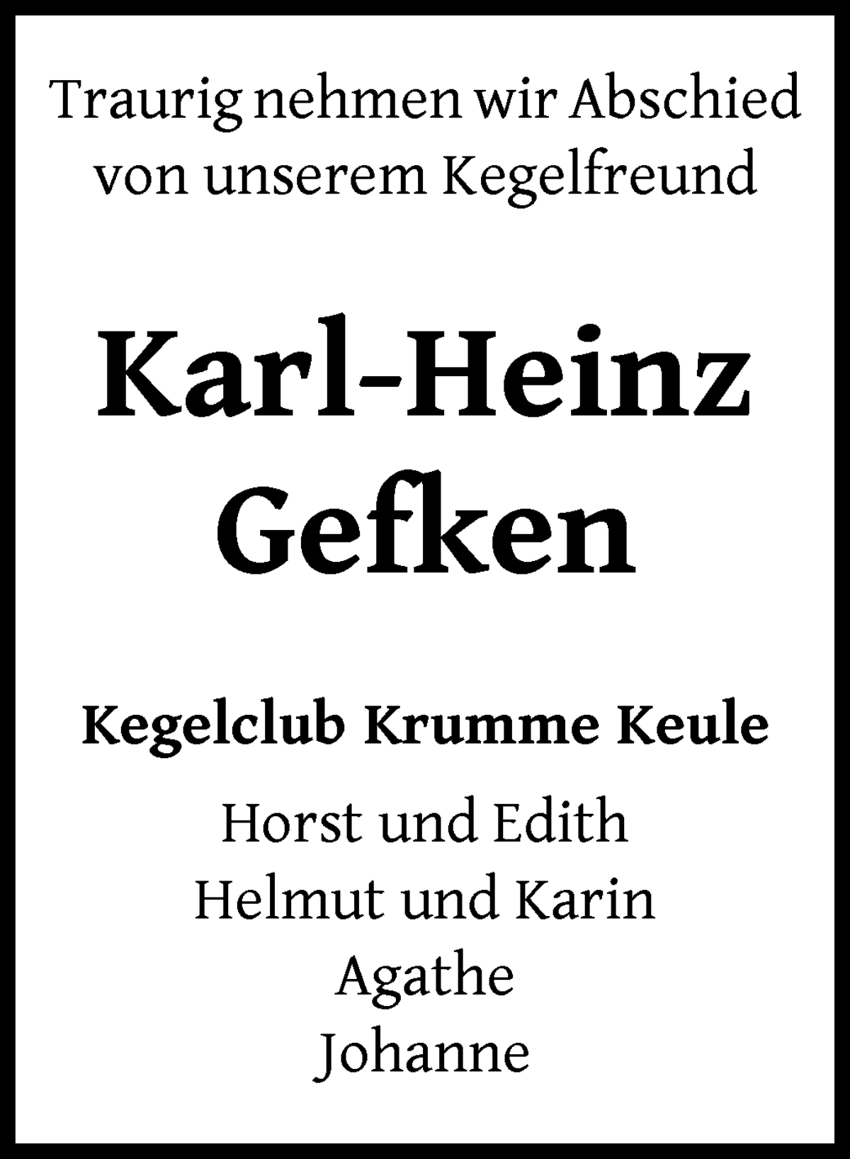 Traueranzeige von Karl-Heinz Gefken von Wuemme Zeitung