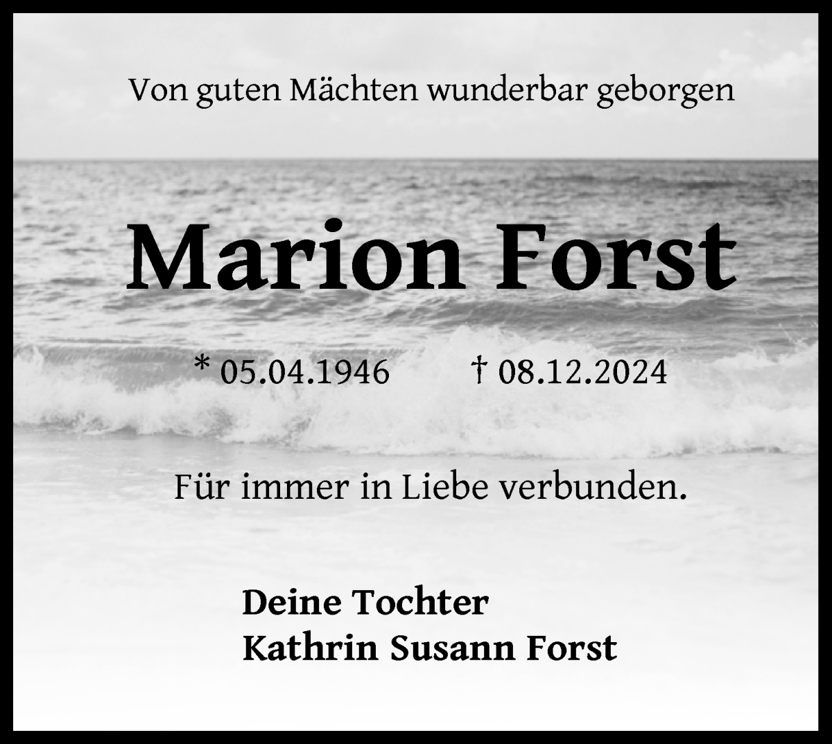 Traueranzeige von Marion Forst von WESER-KURIER