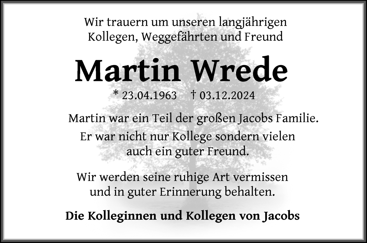 Traueranzeige von Martin Wrede von WESER-KURIER