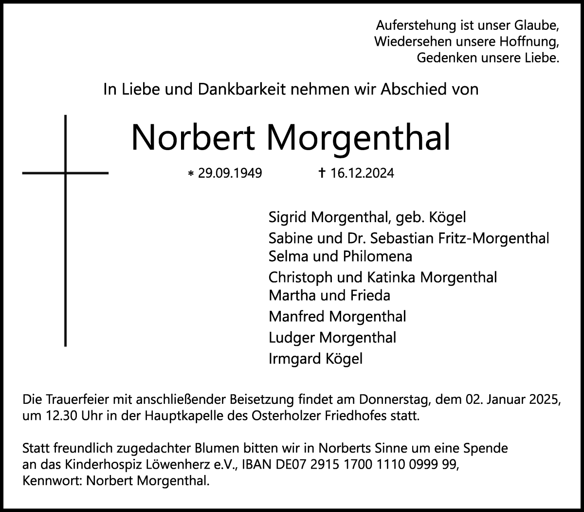 Traueranzeige von Norbert Morgenthal von WESER-KURIER