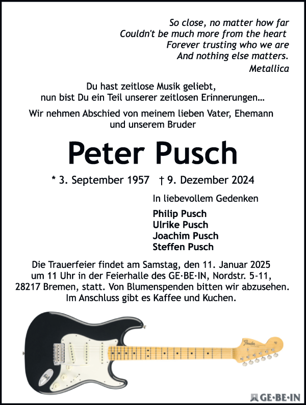 Traueranzeige von Peter Pusch von WESER-KURIER