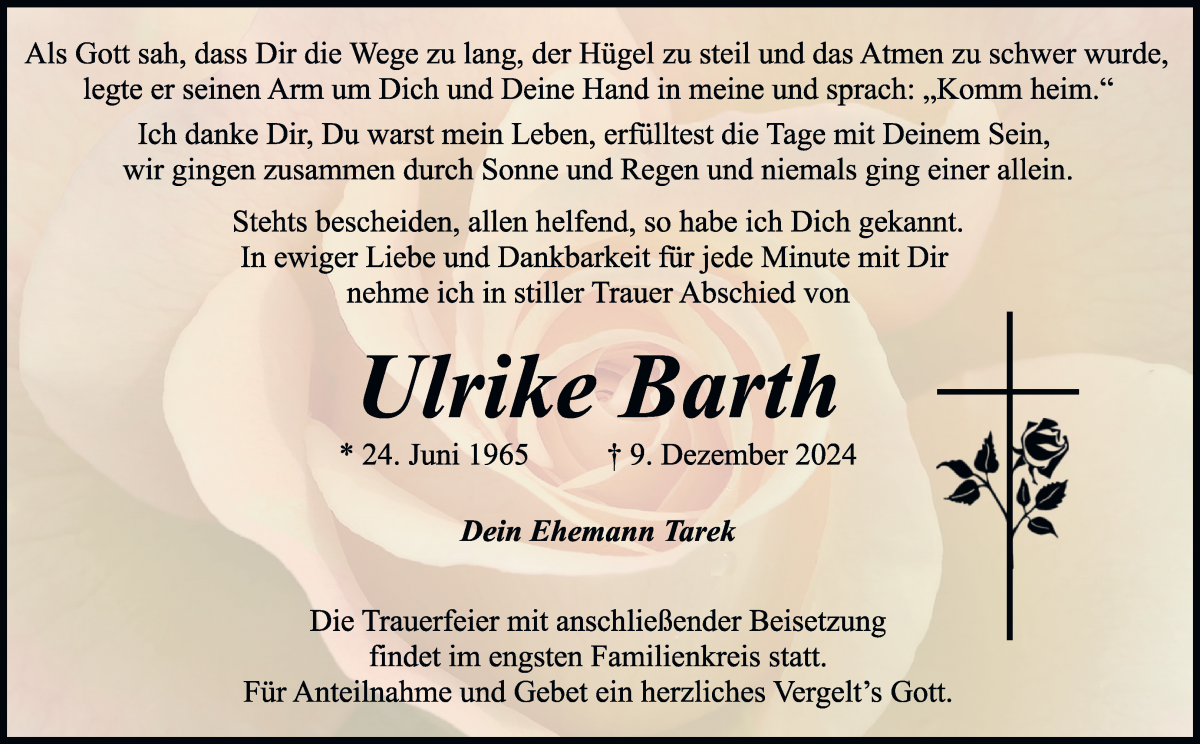 Traueranzeige von Ulrike Barth von WESER-KURIER