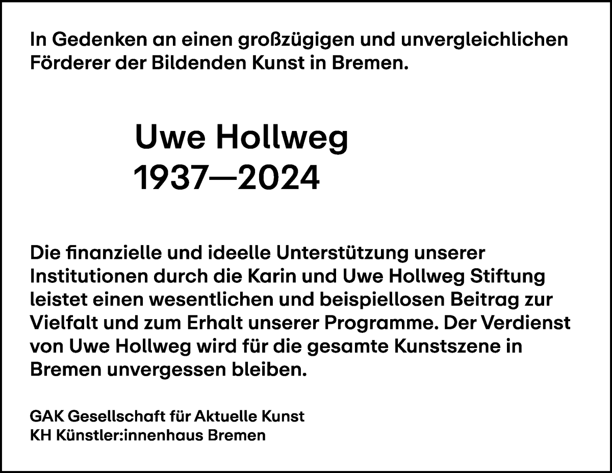 Traueranzeige von Uwe Hollweg von WESER-KURIER