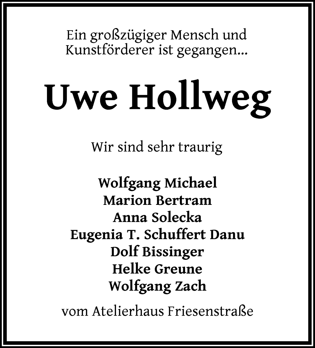 Traueranzeige von Uwe Hollweg von WESER-KURIER