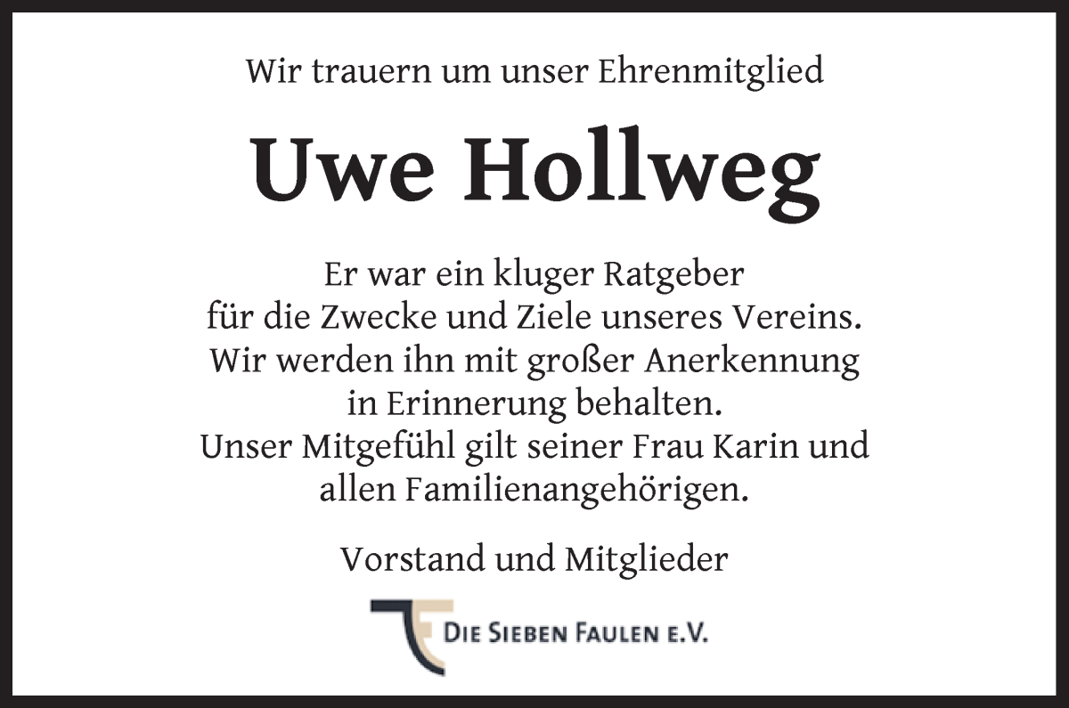 Traueranzeige von Uwe Hollweg von WESER-KURIER