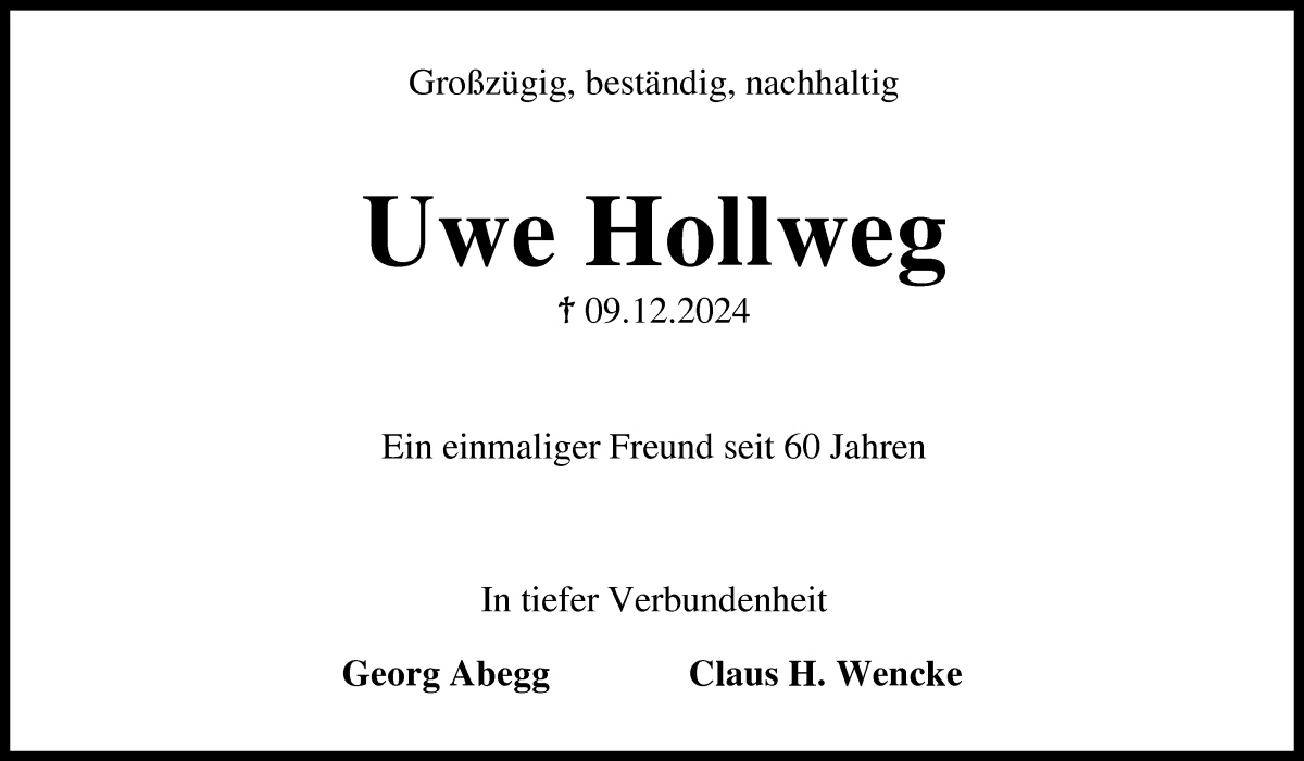 Traueranzeige von Uwe Hollweg von WESER-KURIER