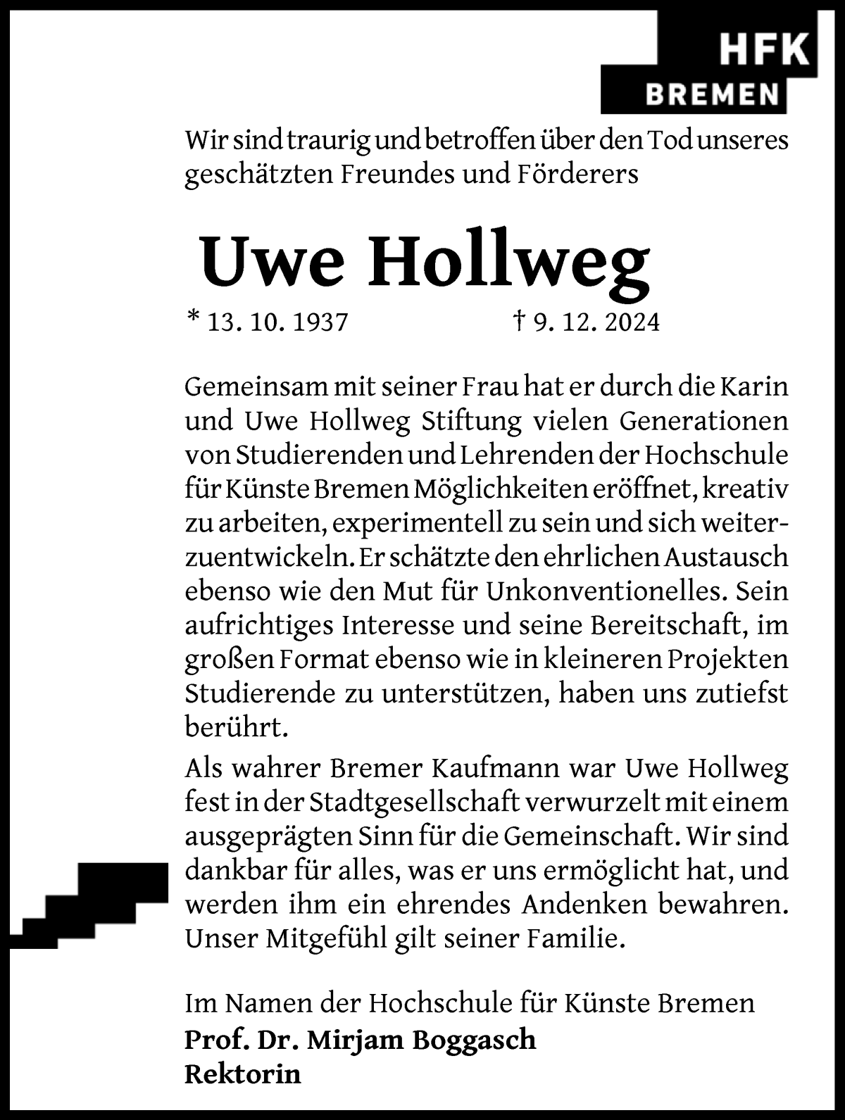 Traueranzeige von Uwe Hollweg von WESER-KURIER