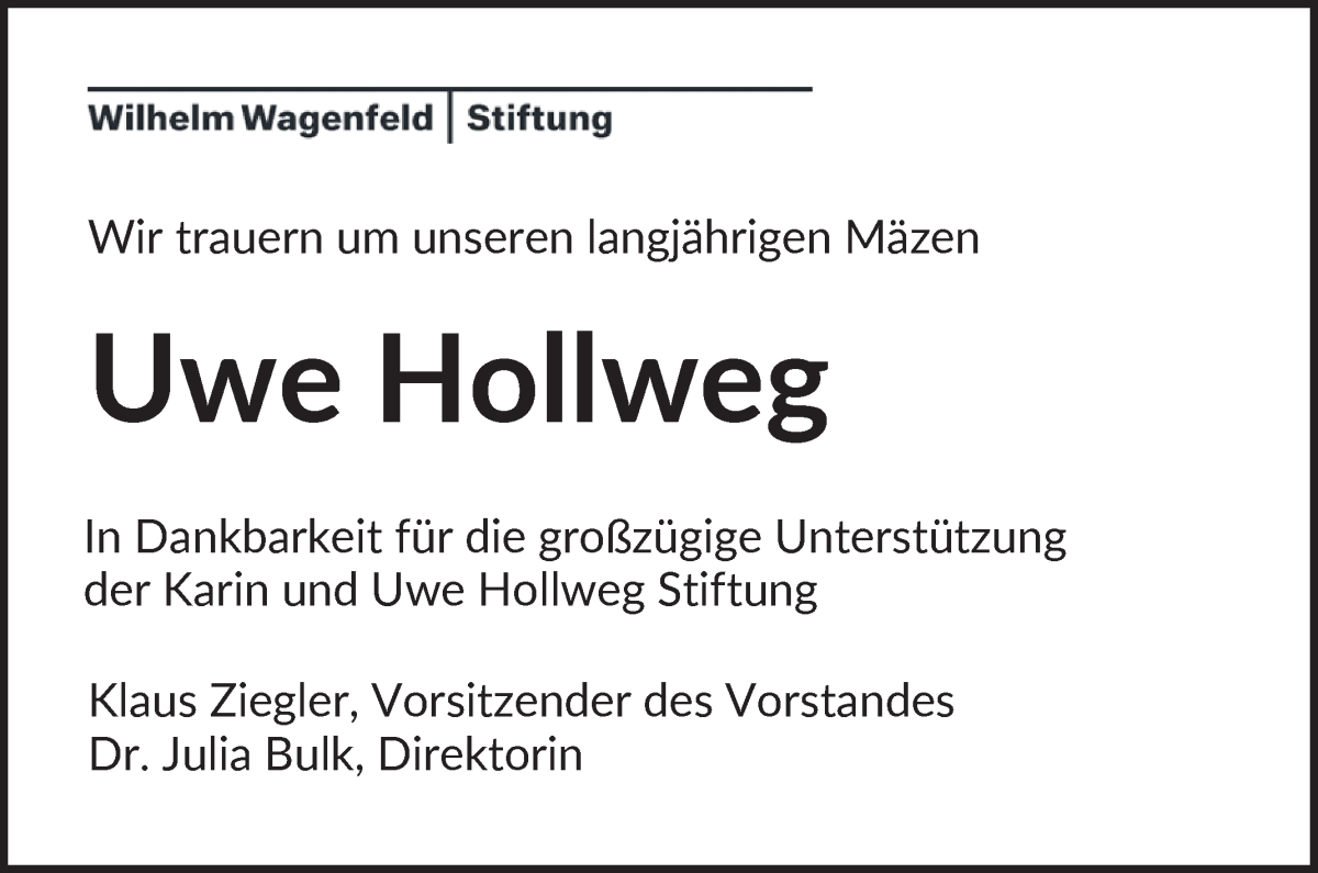 Traueranzeige von Uwe Hollweg von WESER-KURIER