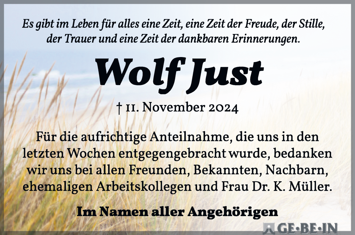 Traueranzeige von Wolf Just von Die Norddeutsche