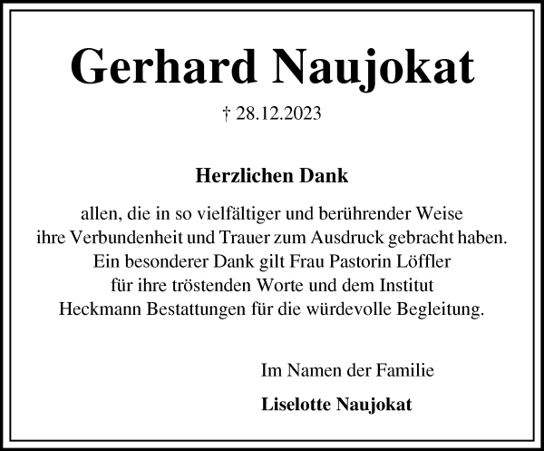 Traueranzeige von Gerhard Naujokat von Die Norddeutsche