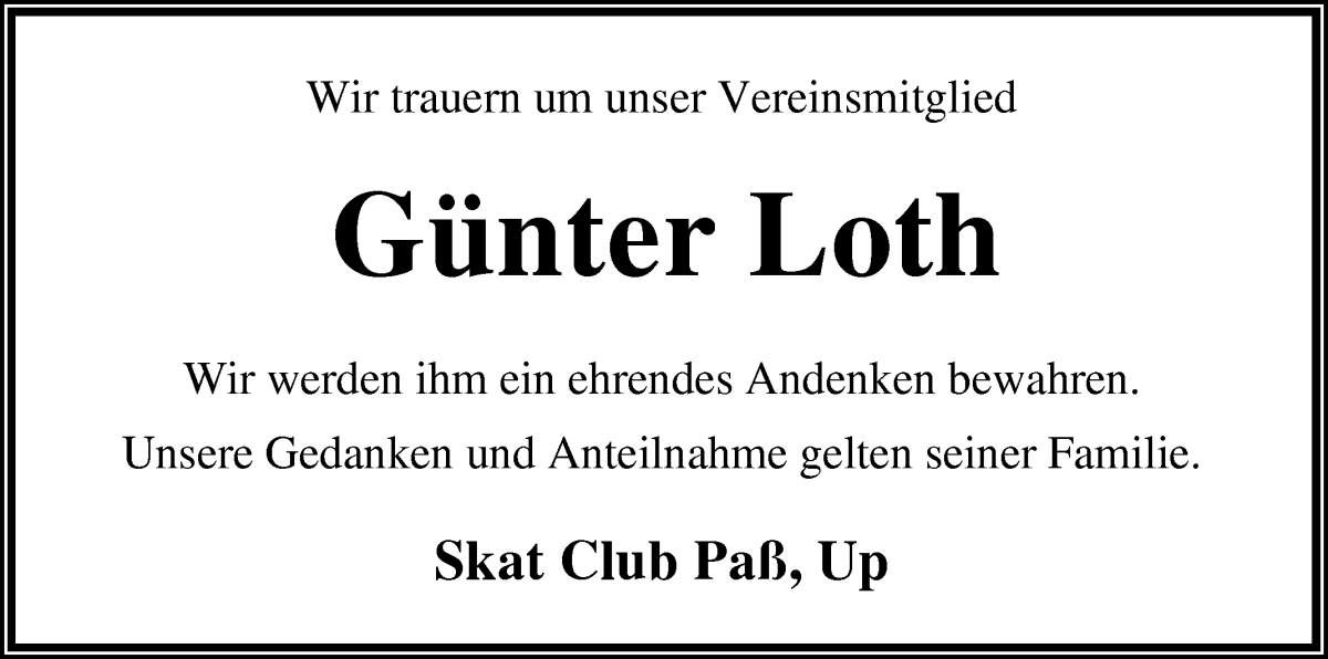  Traueranzeige für Günter Loth vom 17.02.2024 aus Osterholzer Kreisblatt