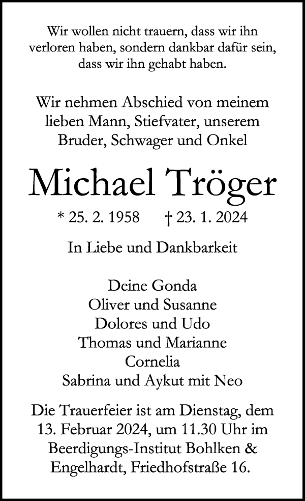 Traueranzeige von Michael Tröger