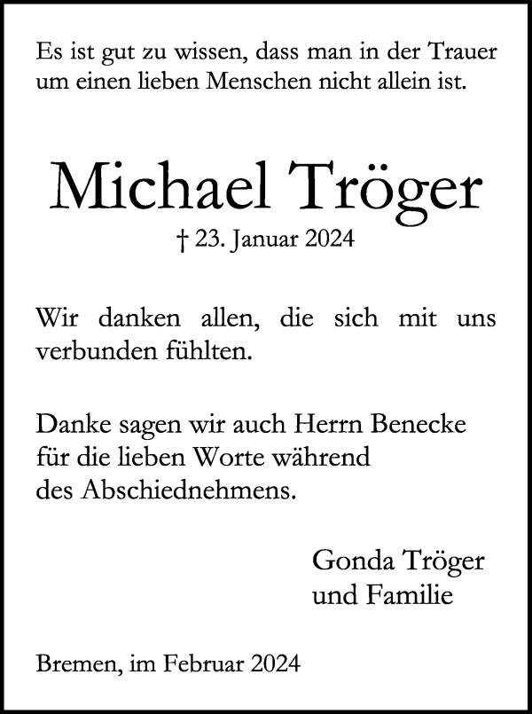 Traueranzeige von Michael Tröger