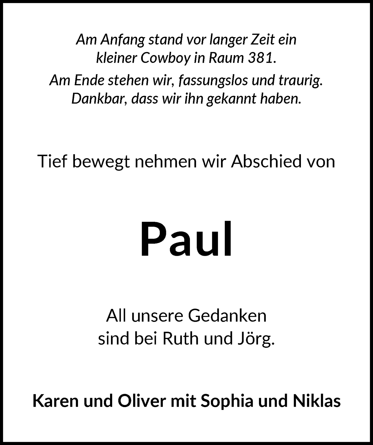  Traueranzeige für Paul Sarbach vom 10.02.2024 aus WESER-KURIER