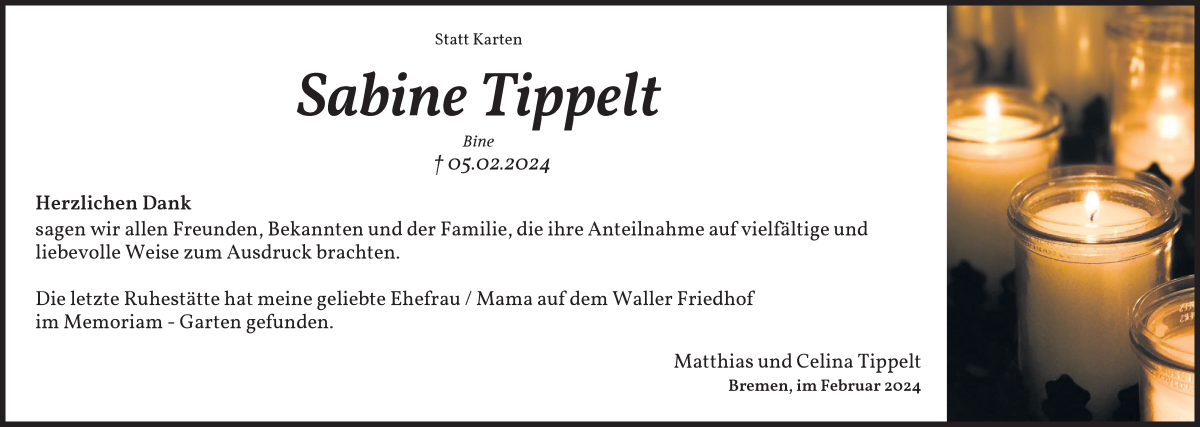 Traueranzeige von Sabine Tippelt von WESER-KURIER