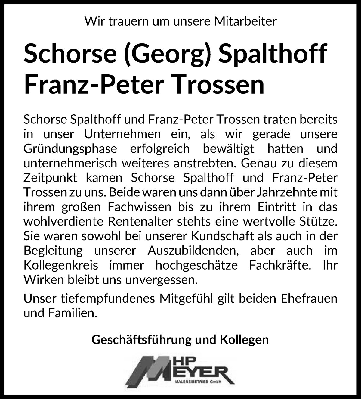 Traueranzeige von Schorse (Georg) Spalthoff von WESER-KURIER