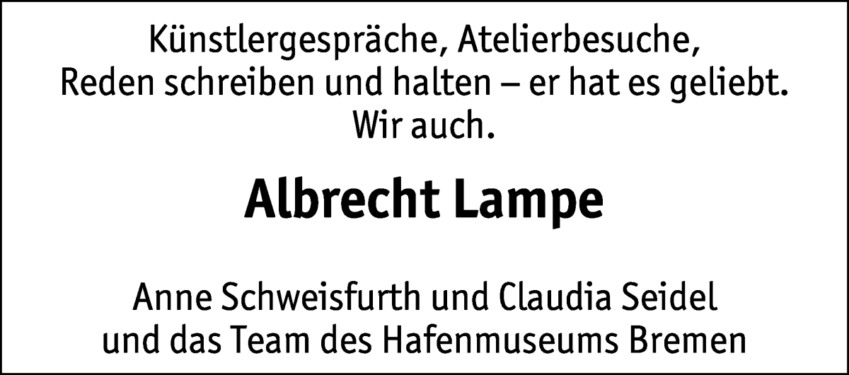 Traueranzeige von Albrecht Lampe von WESER-KURIER