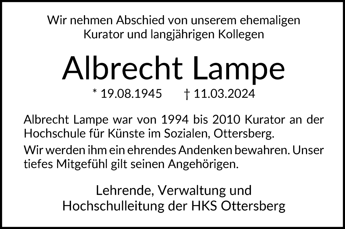 Traueranzeige von Albrecht Lampe von WESER-KURIER