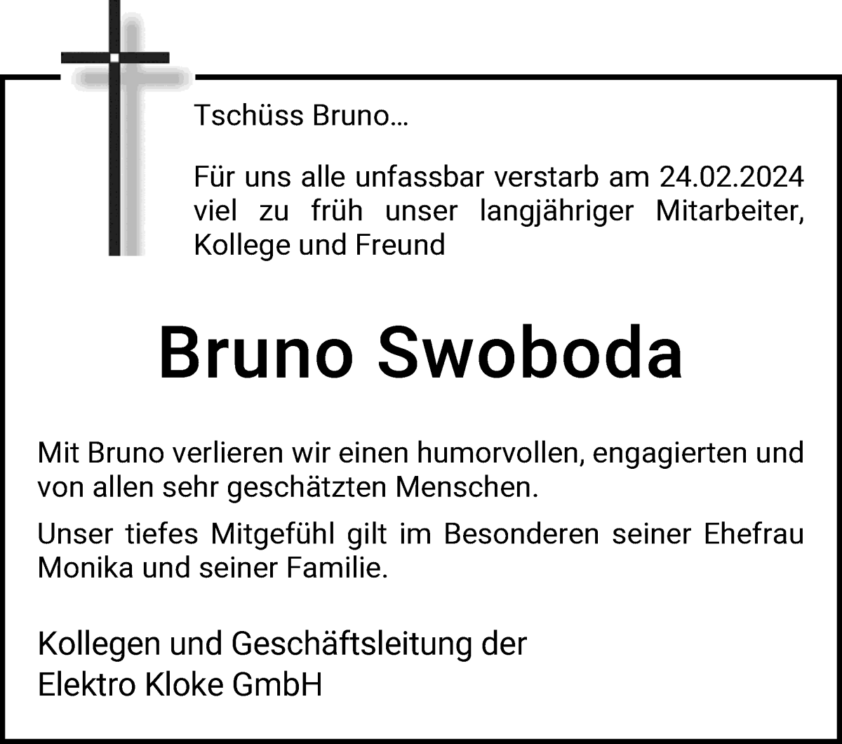 Traueranzeige von Bruno Swoboda von WESER-KURIER