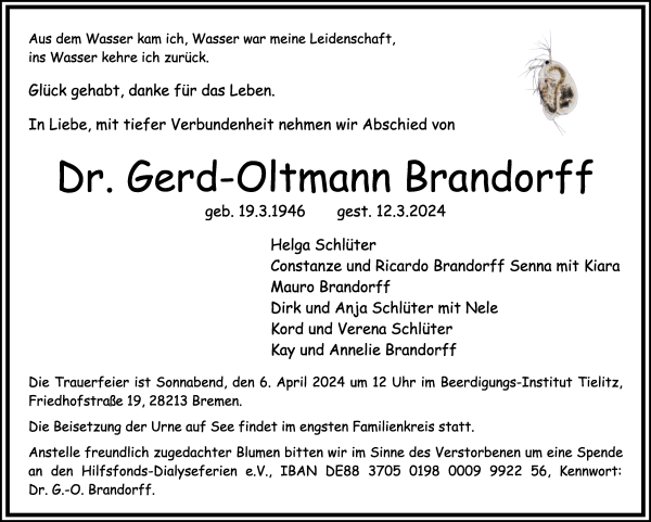 Traueranzeige von Dr. Gerd-Oltmann Brandorff