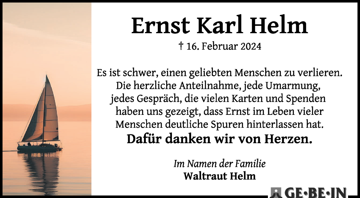 Traueranzeige von Ernst Karl Helm von WESER-KURIER