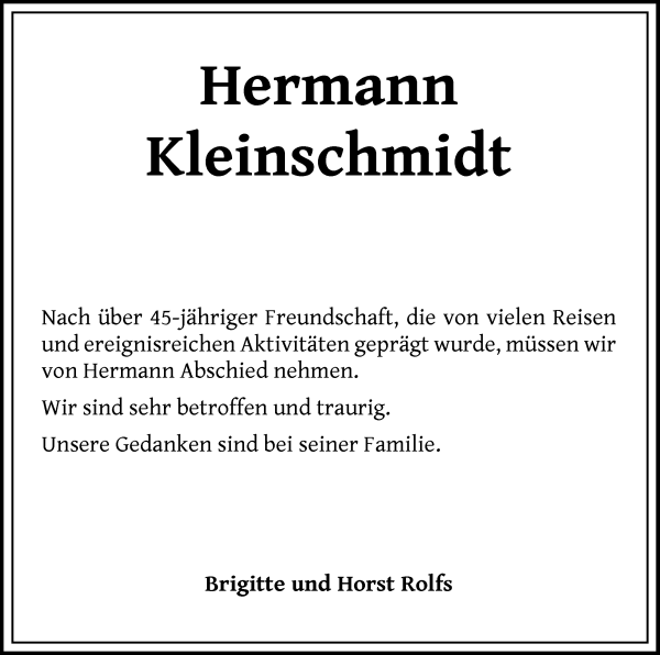 Traueranzeige von Hermann Kleinschmidt