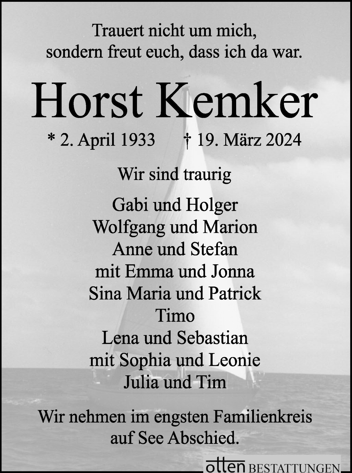 Traueranzeige von Horst Kemker von WESER-KURIER