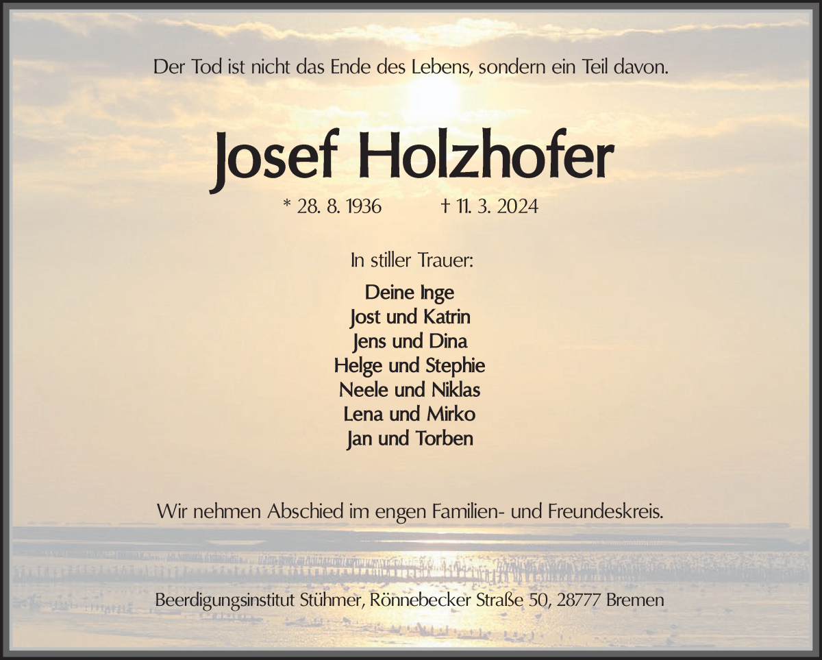 Traueranzeige von Josef Holzhofer von WESER-KURIER