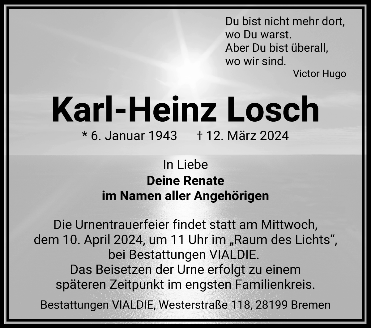 Traueranzeige von Karl-Heinz Losch von WESER-KURIER