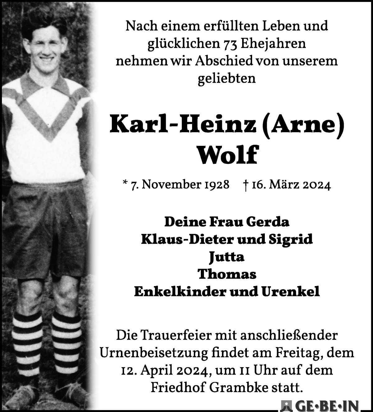 Traueranzeige von Karl-Heinz Wolf von WESER-KURIER