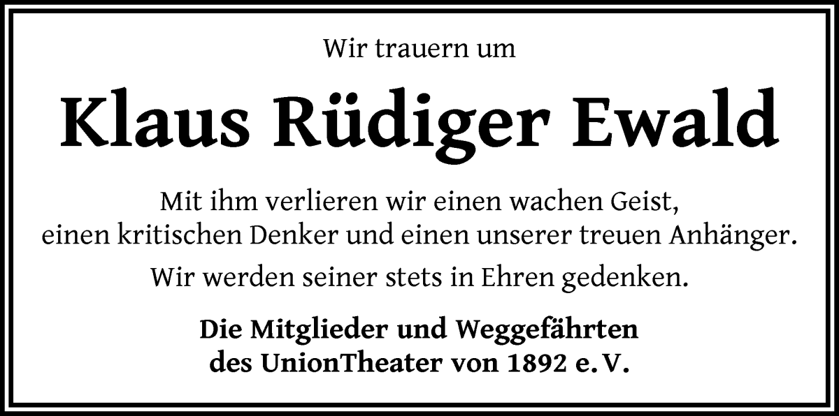 Traueranzeige von Klaus-Rüdiger Ewald von WESER-KURIER