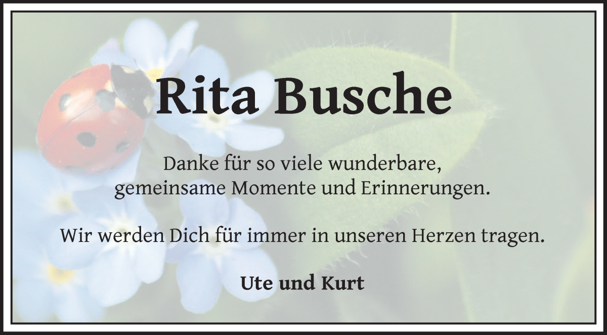  Traueranzeige für Rita Busche vom 16.03.2024 aus WESER-KURIER