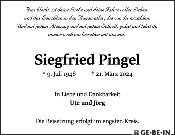 Traueranzeige von Siegfried Pingel