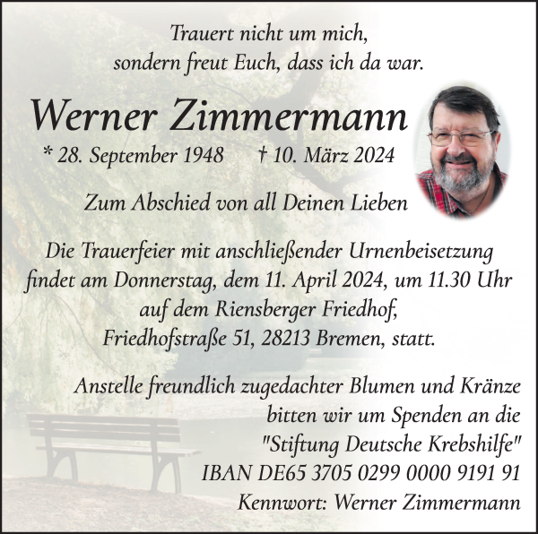 Traueranzeige von Werner Zimmermann