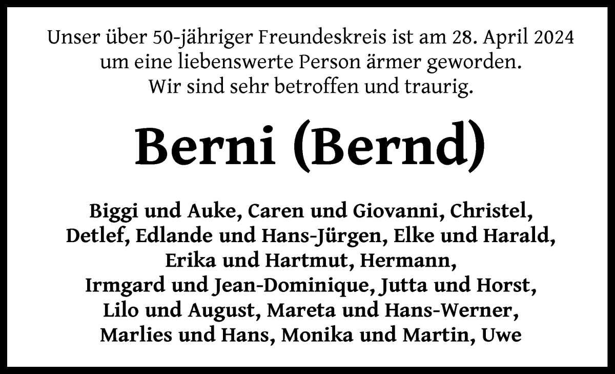  Traueranzeige für Bernd Böttger vom 06.04.2024 aus WESER-KURIER