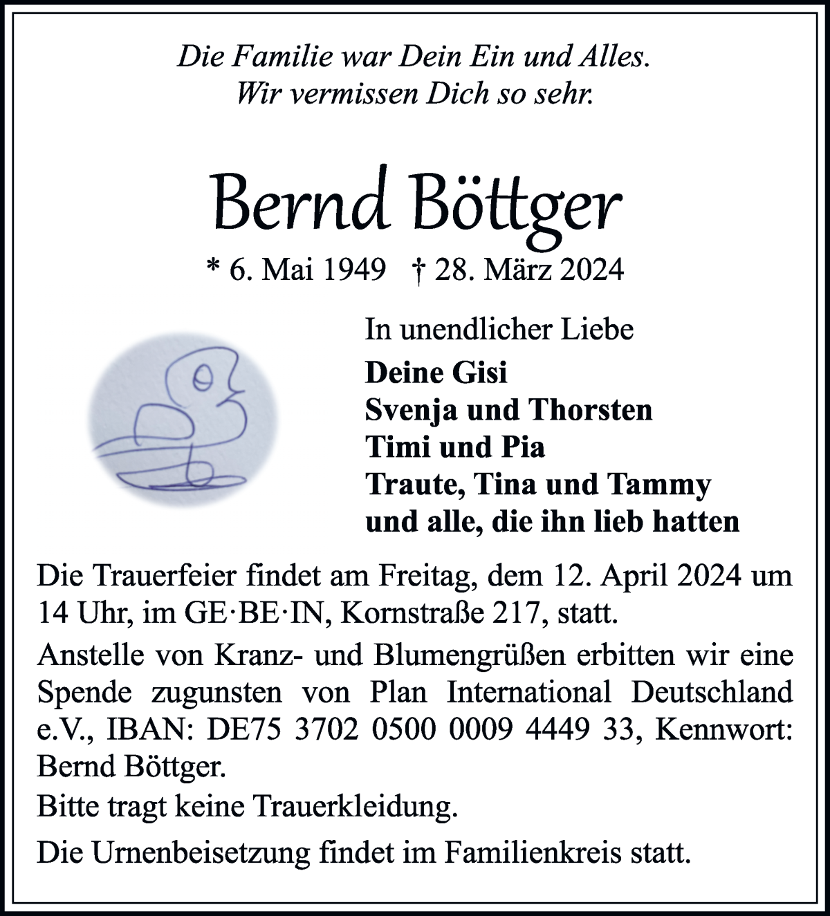  Traueranzeige für Bernd Böttger vom 06.04.2024 aus WESER-KURIER