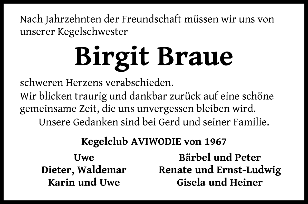 Traueranzeige von Birgit Braue von Die Norddeutsche