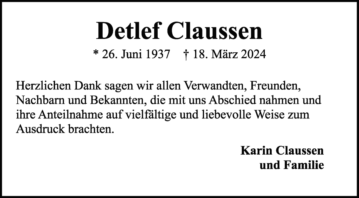 Traueranzeige von Detlef Claussen von WESER-KURIER
