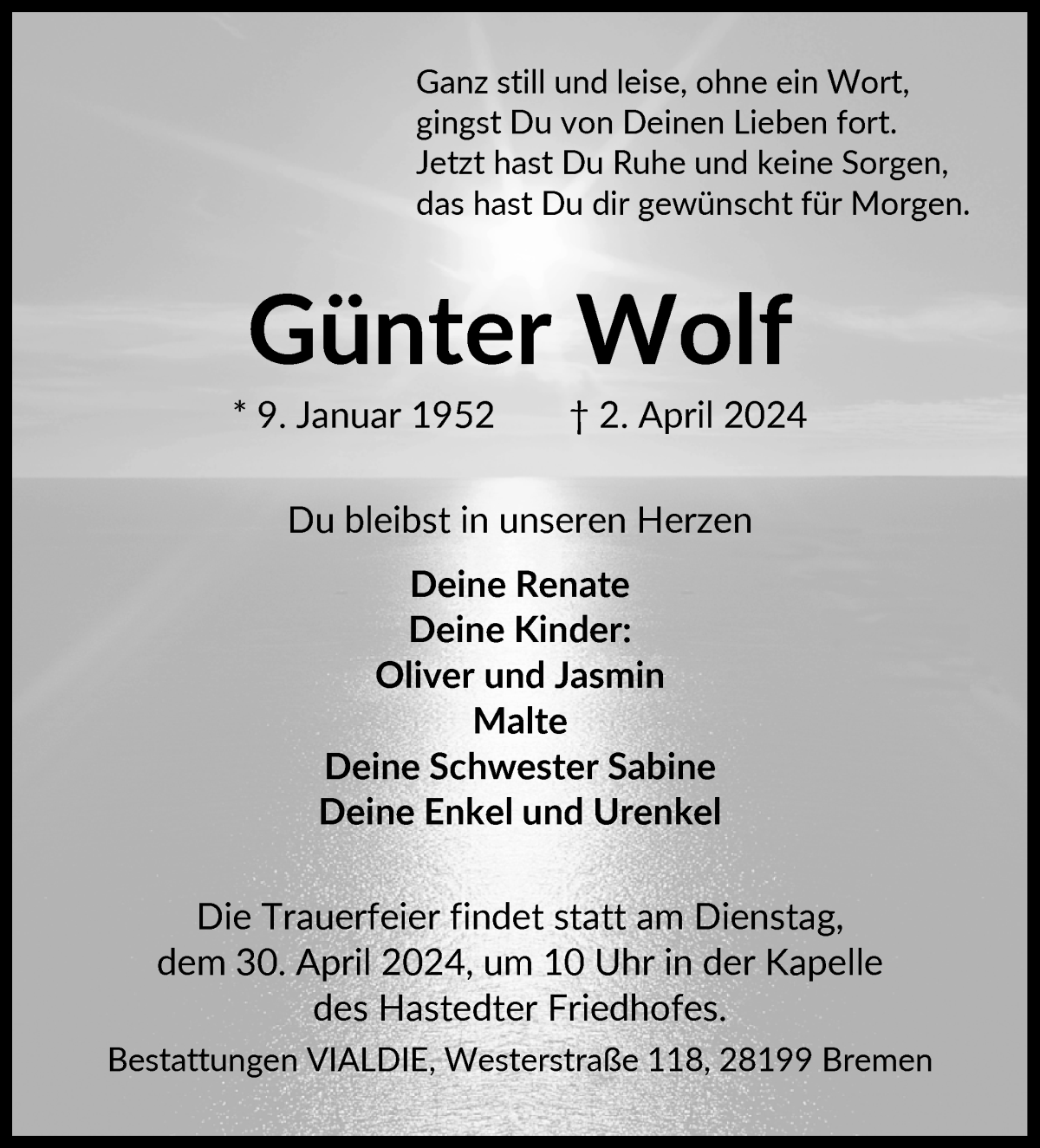 Traueranzeige von Günter Wolf von WESER-KURIER