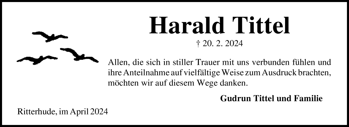 Traueranzeige von Harald Tittel von Osterholzer Kreisblatt