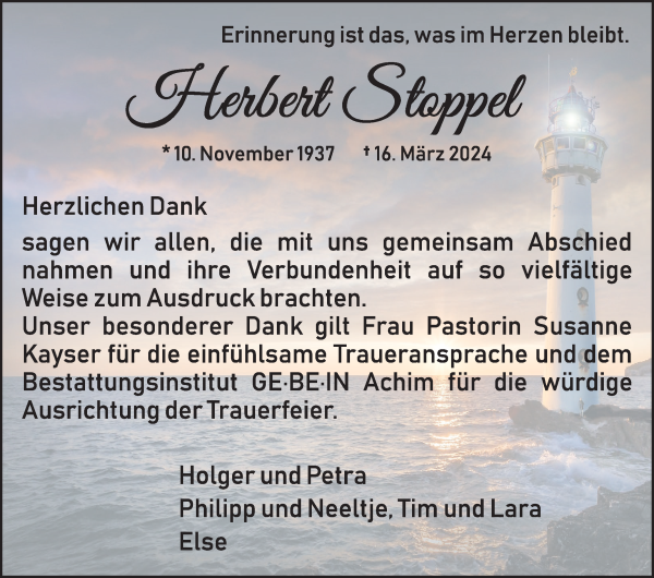 Traueranzeige von Herbert Stoppel