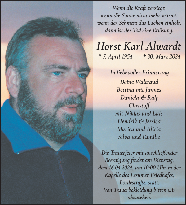 Traueranzeige von Horst Karl Alwardt von WESER-KURIER