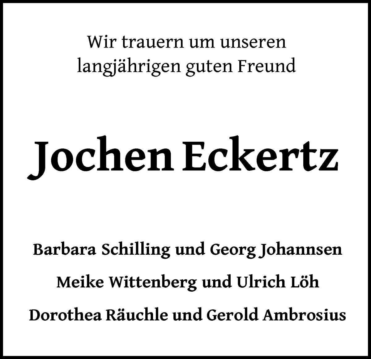 Traueranzeige von Jochen Eckertz von WESER-KURIER