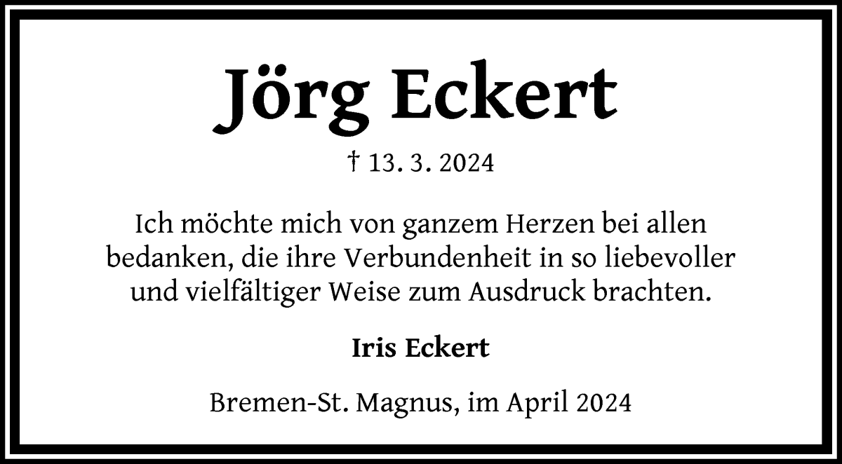 Traueranzeige von Jörg Eckert von WESER-KURIER