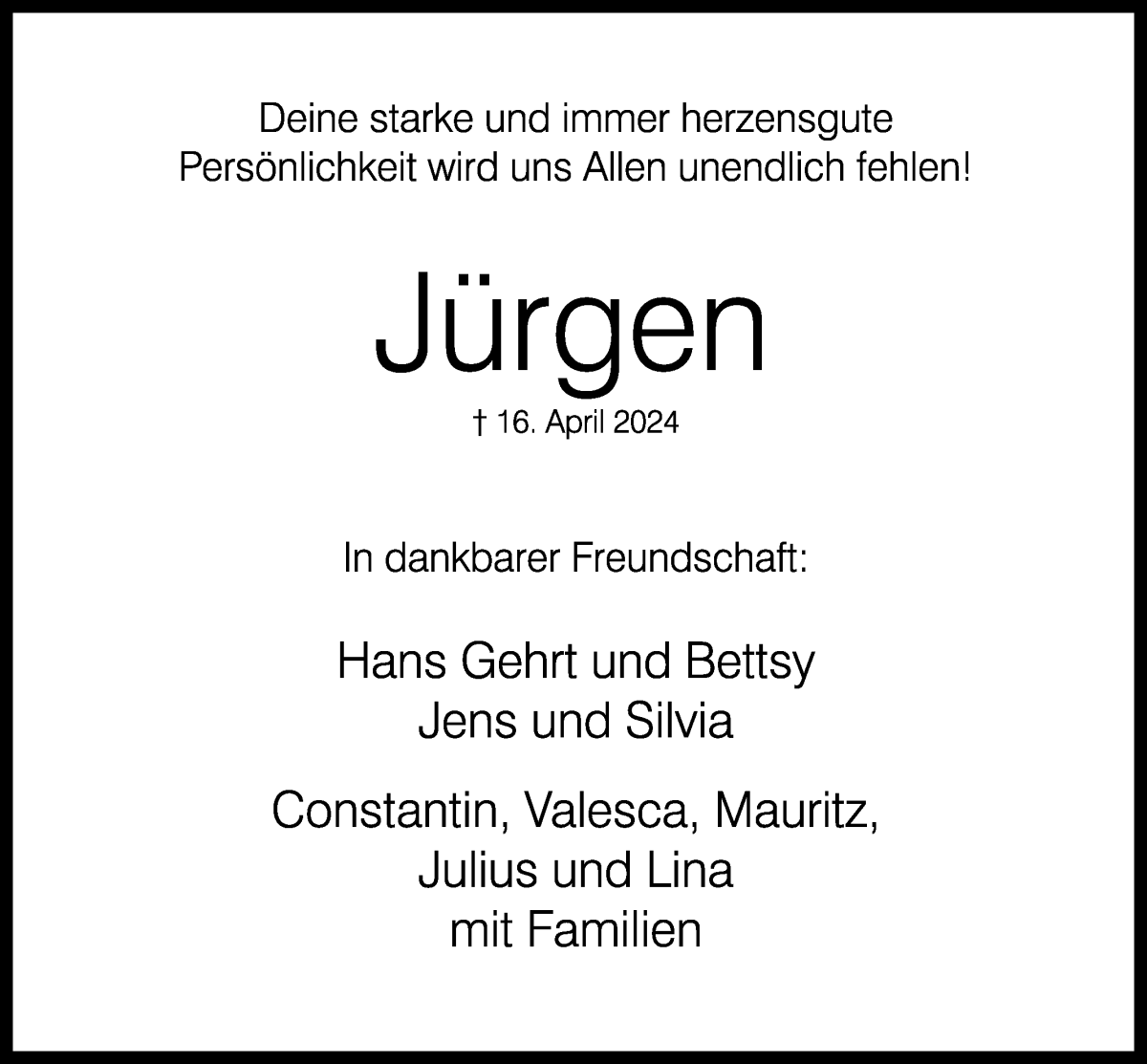  Traueranzeige für Jürgen Roggemann vom 27.04.2024 aus WESER-KURIER
