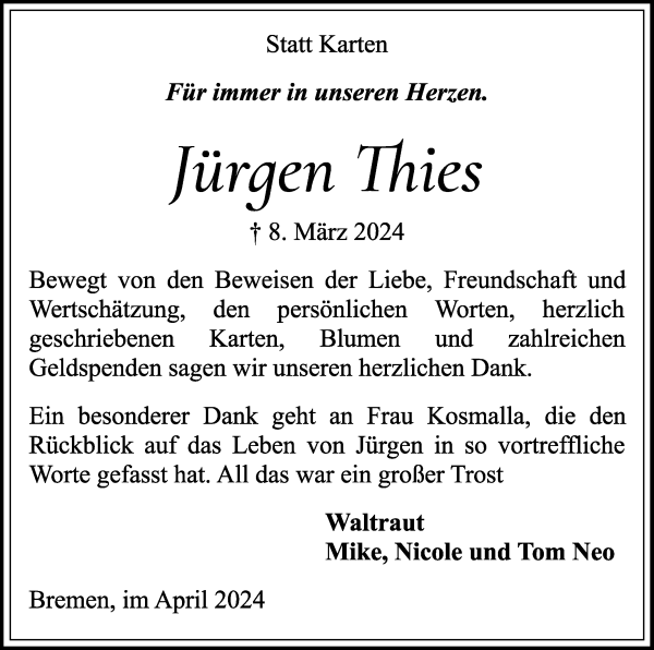 Traueranzeige von Jürgen Thies