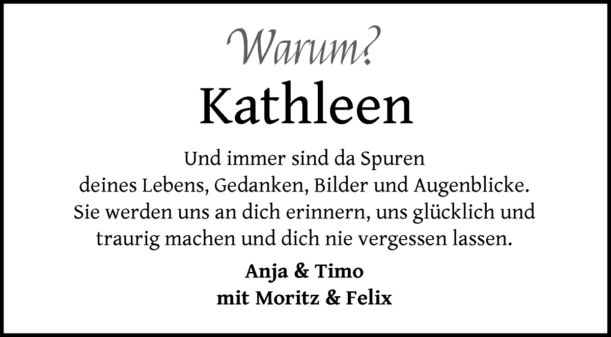  Traueranzeige für Kathleen Büssenschütt vom 06.04.2024 aus Wuemme Zeitung
