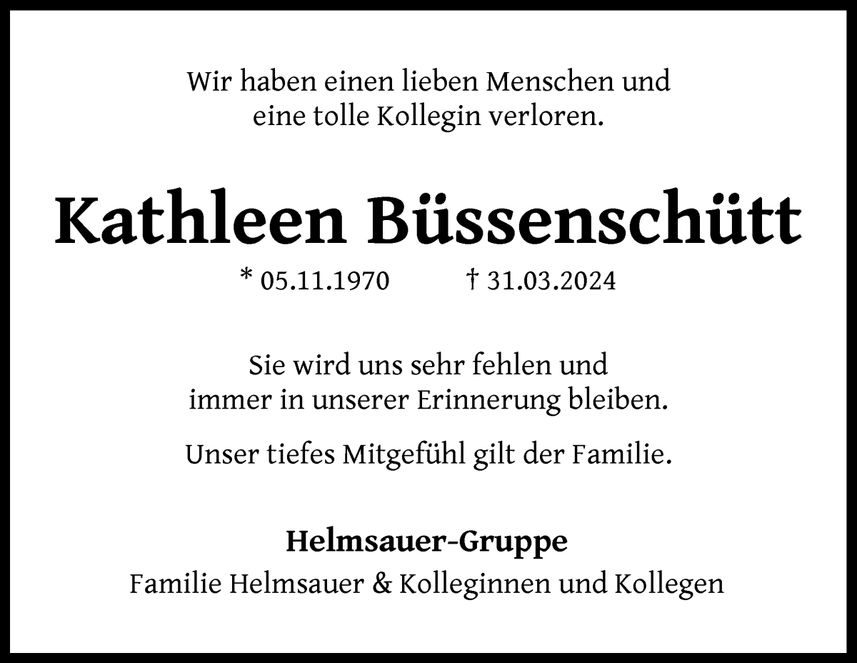 Traueranzeige von Kathleen Büssenschütt von WESER-KURIER